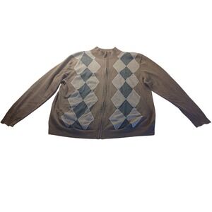 Tasso Elba Zip Cardigan Sweater‎ XL Argyle Cotton Blend Classic Preppy Style